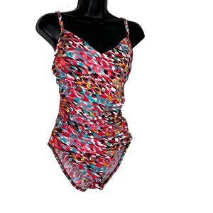 Aqua Green Womens One-Piece Swimsuit Multicolor 8 Cut-Out Back Detail Ruched Fro